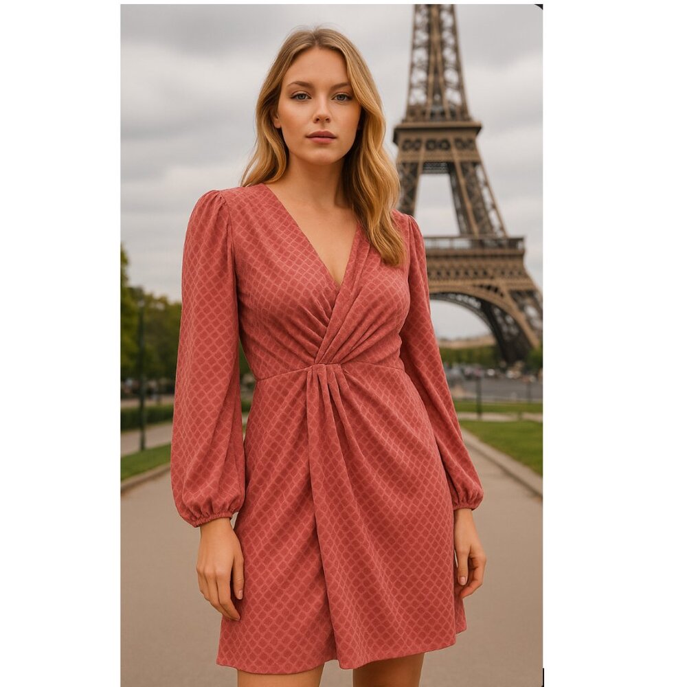 Suncoo Paris Size 4 Elegant Pink Long Sleeve Dress Breathable Fabric